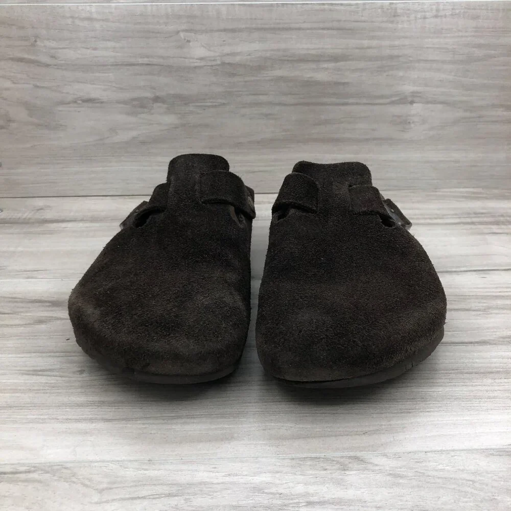 Birkenstock Brown Suede Clogs with Buckle